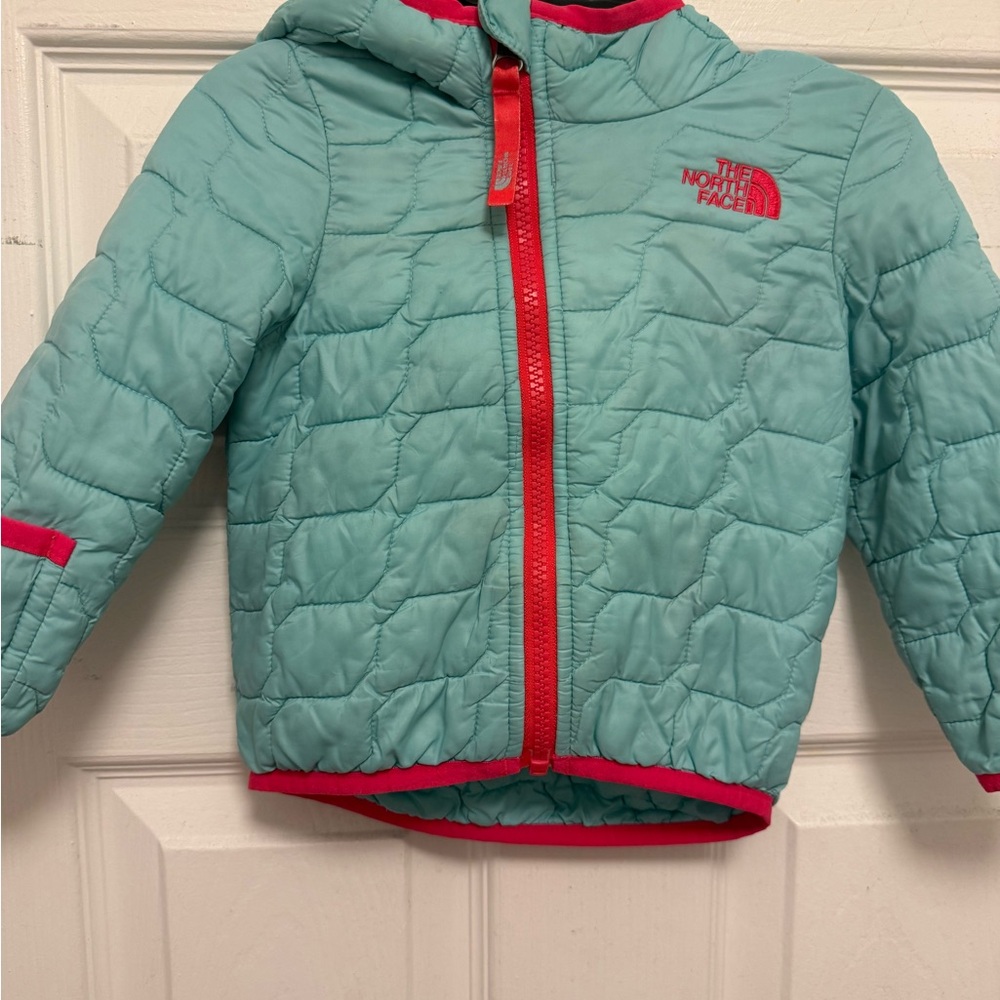 The North Face Girls' Teal Puffer Jacket with Pink Accents